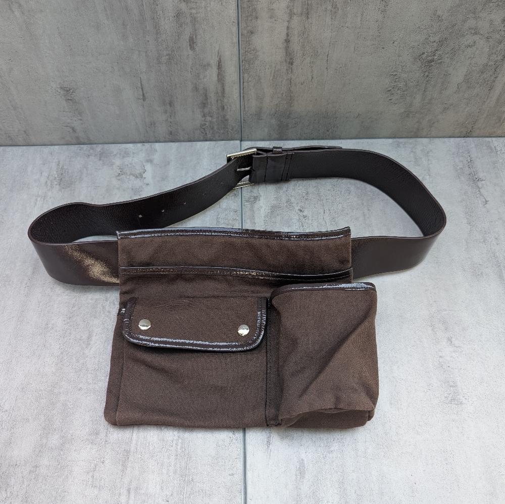 Pottery Barn Kids Brown Leather and Canvas Diaper Hip Bag